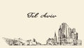 Tel Aviv skyline Israel hand drawn vector sketch