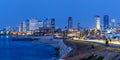 Tel Aviv skyline panorama Israel blue hour city sea skyscrapers Royalty Free Stock Photo