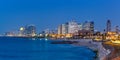 Tel Aviv skyline panorama in Israel blue hour night city sea skyscrapers Royalty Free Stock Photo