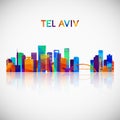 Tel Aviv skyline silhouette in colorful geometric style.