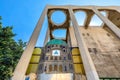 Facade of Great Synagogue with Hurva Synagogue model at Allenby street main boulevard in downtown district of Lev HaIr in Tel Aviv Royalty Free Stock Photo