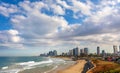 Panoramic view of downtown Tel Aviv with Charles Clore beach at Mediterranean coastline and business district of Tel Aviv Yafo,