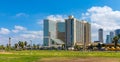 Panoramic view of downtown Tel Aviv at Mediterranean coast with Neve Tzedek resort and residential district in Tel Aviv Yafo,