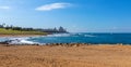 Panoramic view of south districts of metropolitan Tel Aviv of Bat Jam and GivÃ¢â¬â¢at Aliya at Mediterranean coastline seen from Royalty Free Stock Photo