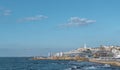 Tel Aviv-Yafo, Israel, April 12, 2022. panorama of the waterfront of the old city of Jaffa and the construction of a new Royalty Free Stock Photo