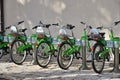 Light green city bikes for rent parking in Tel Aviv, Israel Royalty Free Stock Photo