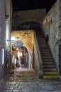 A sign with the name of the street in Hebrew - Lane of the sign of the zodiac Pisces in on old city Yafo in Tel Aviv-Yafo in Israe