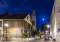 View at night on the Bar Hoffman Street in the American Colony in Yafo. Royalty Free Stock Photo