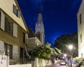 View at night on the Bar Hoffman Street in the American Colony in Yafo. Royalty Free Stock Photo