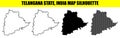 Telangana state india map silhouette bundle including line art solid fill and dotted pattern vector graphics for website Royalty Free Stock Photo