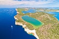 Telascica nature park cliffs and green Mir lake on Dugi Otok island aerial view Royalty Free Stock Photo