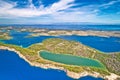 Telascica nature park cliffs and green Mir lake on Dugi Otok island aerial view Royalty Free Stock Photo