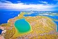 Telascica nature park cliffs and green Mir lake on Dugi Otok island aerial view Royalty Free Stock Photo