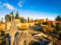 Telavi, Georgia - 6th novermber, 2022: Aerial close up Monument of king Erekle II . Beautiful view of Kakheti landscape from Royalty Free Stock Photo