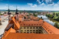 Telc city with historical buildings, church and a tower. Unesco world heritage site, South Moravia, Czech republic. View from Royalty Free Stock Photo