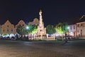 TELC, CZECH REPUBLIC: 26 AUGUST 2017 - Plague Column on the main square of Telc or Teltsch town summer evening view