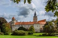 View of a castle in Telc from a public park