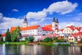 Telc, Czech Republic. Small city in Moravia, world heritage. Sunny day with white beautiful clouds Royalty Free Stock Photo