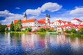 Telc, Czech Republic. Small city in Moravia, world heritage. Sunny day with white beautiful clouds Royalty Free Stock Photo