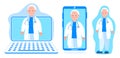 Tele medicine or online doctor. Online medical consultation concept vector. Ask a therapist or family female doctor. Set Royalty Free Stock Photo