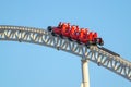 Tele photo view view of the worlds fastest roller coaster Formula Rossa in Ferrari world amusement park in Yas Island, Abu Dhabi