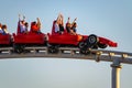 Tele photo view view of the worlds fastest roller coaster Formula Rossa in Ferrari world amusement park in Yas Island, Abu Dhabi