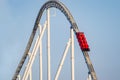 Tele photo view view of the worlds fastest roller coaster Formula Rossa in Ferrari world amusement park in Yas Island, Abu Dhabi