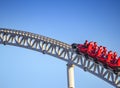 Tele photo view view of the worlds fastest roller coaster Formula Rossa in Ferrari world amusement park in Yas Island, Abu Dhabi