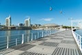 Telecabins cable cars and people in Park of Nations in Lisbon