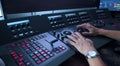 Telecine controller machine and hand editing. Royalty Free Stock Photo