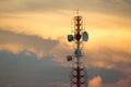 Telecom Signal Tower in sunset. Royalty Free Stock Photo