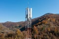 The telecom tower with blue sky. Telecommunications antenna tower in the morning. Royalty Free Stock Photo