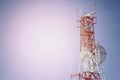 Telecom tower install communication equipment for sent signal to the city, Satellite dish telecom network in the city, industry Royalty Free Stock Photo