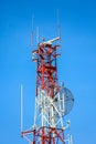 Telecom tower install communication equipment for sent signal to the city, Satellite dish telecom network in the city Royalty Free Stock Photo