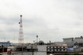 Telecom tower painted in white and red