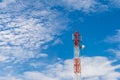 Telecom tower pole with blue sky and white cloud background