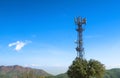 A telecomm tower phone network on blue sky and cloud