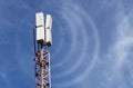 Telecommunication antenna mast or mobile tower transmits waves Royalty Free Stock Photo