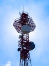 A large communication tower with many GSM and internet antennas, Germany Royalty Free Stock Photo