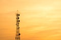 Telecommunication antennas sunset background