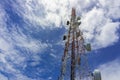 Telecommunication antennas wireless technology with blue sky Royalty Free Stock Photo