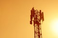 Telecommunication business background with Copy space, Sunset scene Backlit of a cellular network tower for mobile phone calls Royalty Free Stock Photo