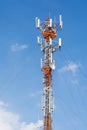 Telecommunication cell phone communication tower with multiple a Royalty Free Stock Photo