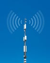 Telecommunication cell tower antenna against blue sky background. Wireless communication and modern mobile internet. Royalty Free Stock Photo