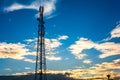 Telecommunication cellular tower in sunset sky