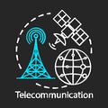 Telecommunication chalk concept icon. Overall wireless network. Satellite connection. Global communication system idea