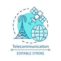 Telecommunication concept icon. Overall wireless network. Satellite connection. Global communication system idea thin Royalty Free Stock Photo
