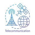 Telecommunication concept icon. Overall wireless network. Satellite connection. Global communication system idea thin Royalty Free Stock Photo