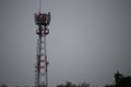 Telecommunication engineer working on high tower,Risk work of high work,Technician working with safety equipment on tower Royalty Free Stock Photo