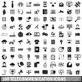 100 telecommunication icons set, simple style Royalty Free Stock Photo